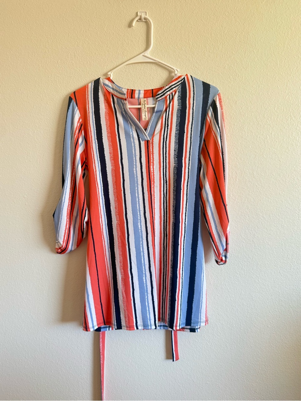 PerSeption Concept Coral, Navy & Light Blue Striped V-Neck Tunic